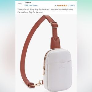 White and Brown Crossbody Bag with Gold Accents
